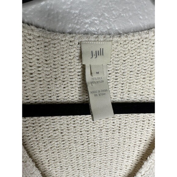 J. Jill Sweater Womens Medium Ivory Silk Blend Cardigan Single Button Striped - Picture 3 of 5